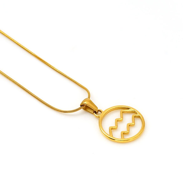 Wholesale Titanium Steel Twelve Constellations Cut Out Pendant Snake Bone Chain Necklace Electroplated