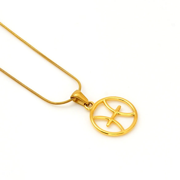 Wholesale Titanium Steel Twelve Constellations Cut Out Pendant Snake Bone Chain Necklace Electroplated