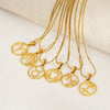 Wholesale Titanium Steel Twelve Constellations Cut Out Pendant Snake Bone Chain Necklace Electroplated