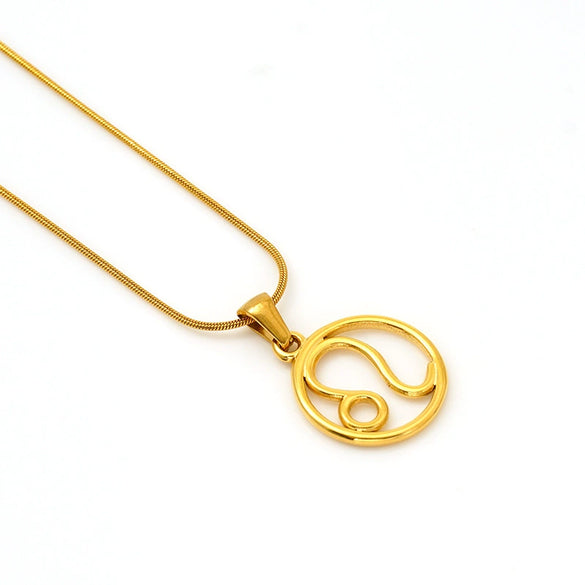 Wholesale Titanium Steel Twelve Constellations Cut Out Pendant Snake Bone Chain Necklace Electroplated