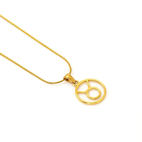 Wholesale Titanium Steel Twelve Constellations Cut Out Pendant Snake Bone Chain Necklace Electroplated