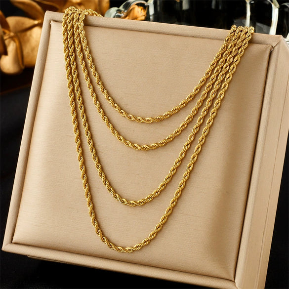 Wholesale Titanium Steel Twist Chain Multilayer Stacking Necklace Punk Hiphop Retro Style Electroplated