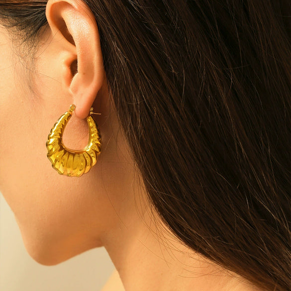 Wholesale 316L Stainless Steel U Shaped Geometric Niche Style Earrings With Gold Plated Treatment