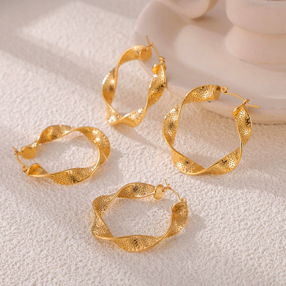 Wholesale Titanium Steel U Shaped Twisted Geometric Earrings With Electroplating For Women