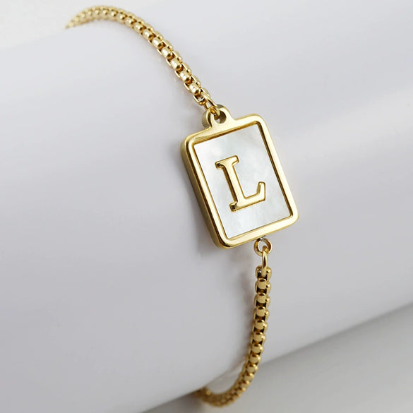 Wholesale 316L Stainless Steel Unisex Bracelet With Natural Shell And Letter Pattern Gold Inlaid