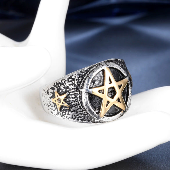 Wholesale Titanium Steel Unisex Geometric Fivepointed Star Ring With Electroplating
