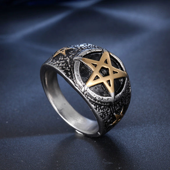Wholesale Titanium Steel Unisex Geometric Fivepointed Star Ring With Electroplating