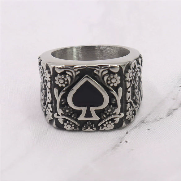 Wholesale Titanium Steel Unisex Ring Personality Retro Black Peach Epoxy Carved Dripping Oil Geometric Style
