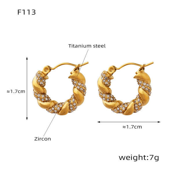 Wholesale Titanium Steel Ushape Geometric Retro Gold Inlaid Zircon Earrings For Women Electroplated