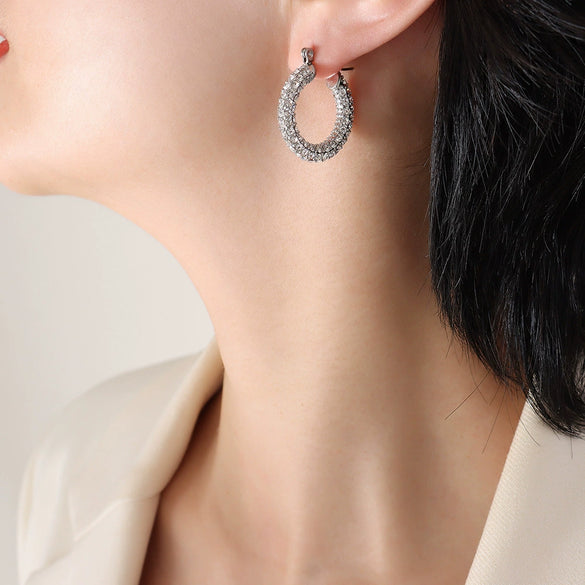 Wholesale Titanium Steel Ushape Geometric Retro Gold Inlaid Zircon Earrings For Women Electroplated