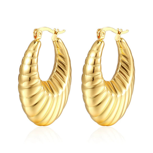 Wholesale Titanium Steel Ushaped Geometric Hollow Earrings With Shrimp Pattern And 18K Gold Furnace Vacuum Plated