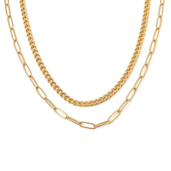 Wholesale Titanium Steel Ushaped Real Gold Plated Light Luxury Geometric Doublelayer Necklace For Women