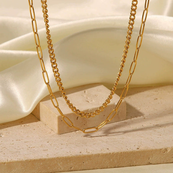 Wholesale Titanium Steel Ushaped Real Gold Plated Light Luxury Geometric Doublelayer Necklace For Women
