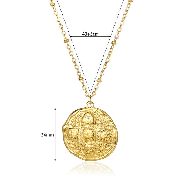 Wholesale Titanium Steel Vintage Geometric Sunshaped Pendant Necklace Electroplated 18K Gold