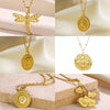 Wholesale Titanium Steel Vintage Geometric Sunshaped Pendant Necklace Electroplated 18K Gold