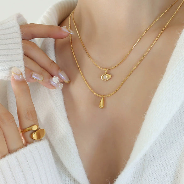 Wholesale Titanium Steel Water Drop Pendant Necklace Geometric Style Electroplated For Women