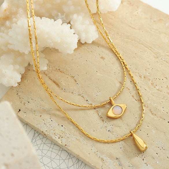 Wholesale Titanium Steel Water Drop Pendant Necklace Geometric Style Electroplated For Women