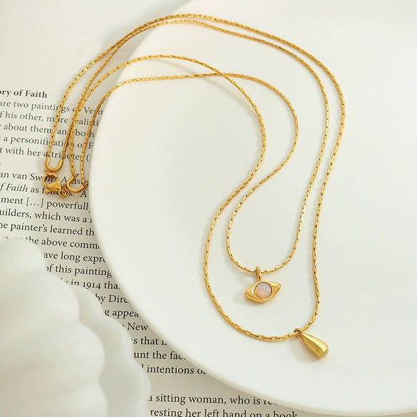 Wholesale Titanium Steel Water Drop Pendant Necklace Geometric Style Electroplated For Women