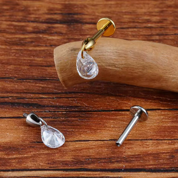 Wholesale Titanium Steel Water Drop Zircon Ear Nail And Lip Nail With Heart Bow Tie Star Shape Electroplating For Unisex