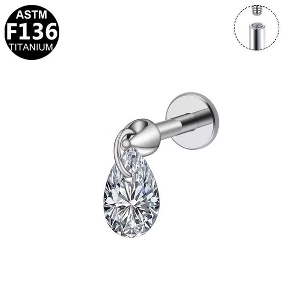 Wholesale Titanium Steel Water Drop Zircon Ear Nail And Lip Nail With Heart Bow Tie Star Shape Electroplating For Unisex
