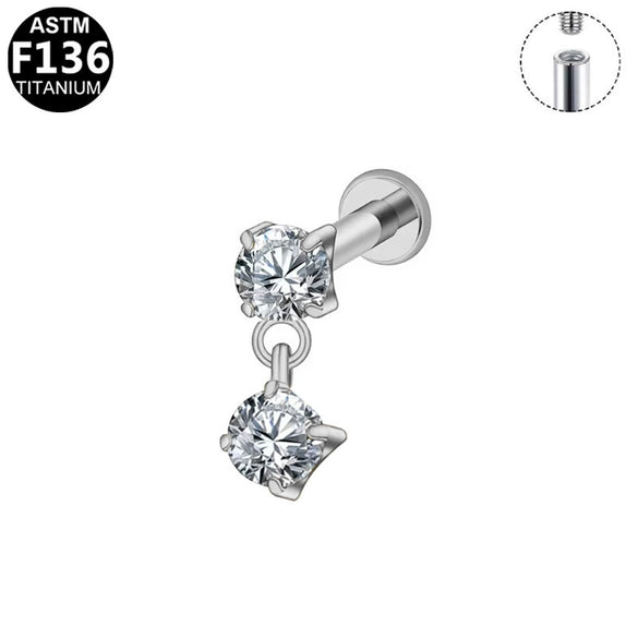 Wholesale Titanium Steel Water Drop Zircon Ear Nail And Lip Nail With Heart Bow Tie Star Shape Electroplating For Unisex