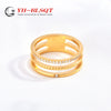 Wholesale Titanium Steel Wave Carved Hollow Three Layer Gear Micro Diamond Ring For Women