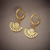 Wholesale Titanium Steel Women's Ancient Style Earrings With Hollow Geometric Fanshaped Natural Stone Pendant And Electroplating Treatment