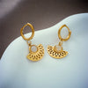 Wholesale Titanium Steel Women's Ancient Style Earrings With Hollow Geometric Fanshaped Natural Stone Pendant And Electroplating Treatment