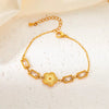 Wholesale Titanium Steel Women's Bracelet With Flower And Rhombus Patterns Electroplated In Golden Retro Elegant Style