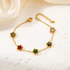 Wholesale Titanium Steel Women's Bracelet With Flower And Rhombus Patterns Electroplated In Golden Retro Elegant Style