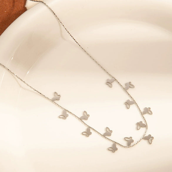 Wholesale Titanium Steel Women's Butterfly Hollow Necklace With Electroplating