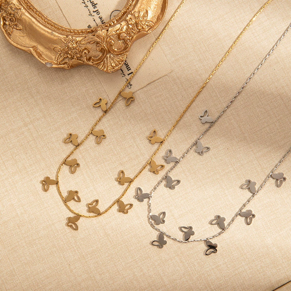 Wholesale Titanium Steel Women's Butterfly Hollow Necklace With Electroplating