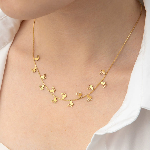 Wholesale Titanium Steel Women's Butterfly Hollow Necklace With Electroplating