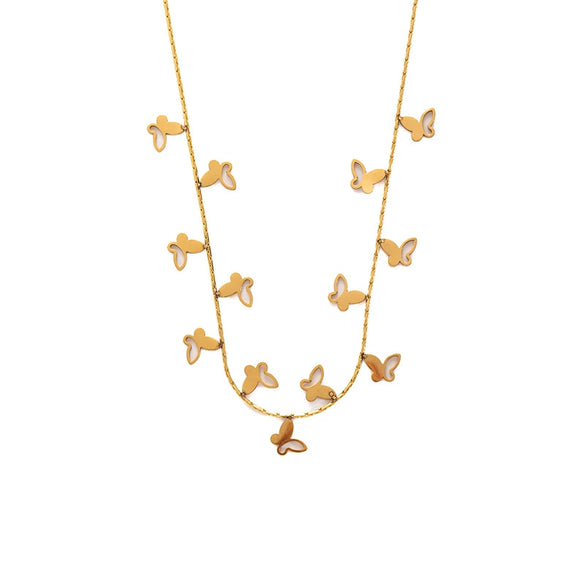 Wholesale Titanium Steel Women's Butterfly Hollow Necklace With Electroplating