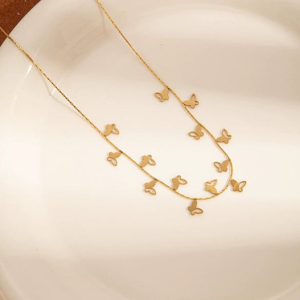 Wholesale Titanium Steel Women's Butterfly Hollow Necklace With Electroplating