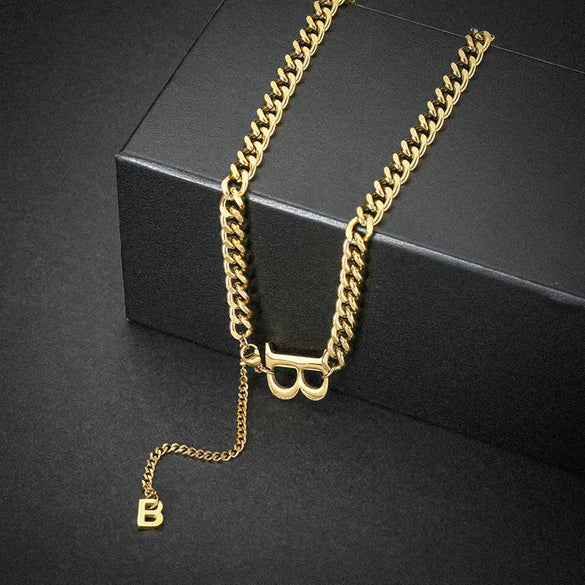 Wholesale Titanium Steel Women's Cold Style Geometric Letter B Gold Inlaid Clavicle Chain
