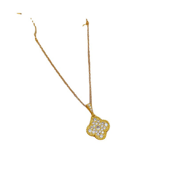 Wholesale Titanium Steel Women's Diamond Flower Ochain Necklace With Geometric Pattern And Cartoon Style