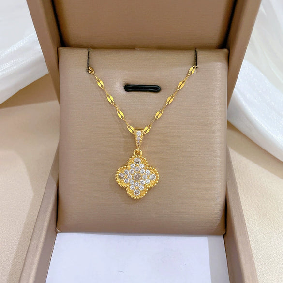 Wholesale Titanium Steel Women's Diamond Flower Ochain Necklace With Geometric Pattern And Cartoon Style