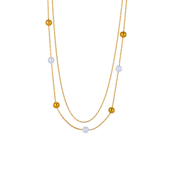Wholesale Titanium Steel Women's Double Layer Cold Style Clavicle Chain With Lucky Beads Necklace