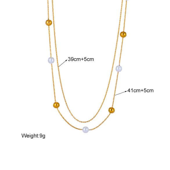 Wholesale Titanium Steel Women's Double Layer Cold Style Clavicle Chain With Lucky Beads Necklace