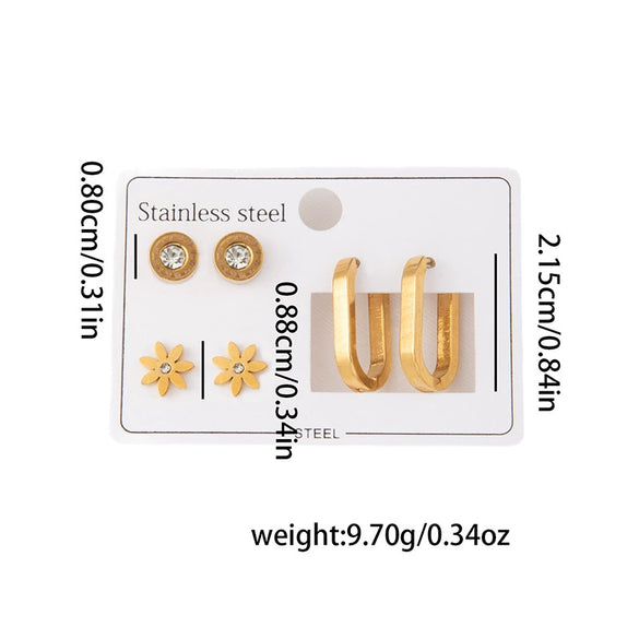 Wholesale Titanium Steel Women's Earrings Set Creative Geometric Simple Roman Circle Flower Electroplated