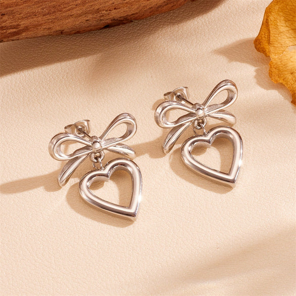 Wholesale Titanium Steel Women's Earrings With Love Water Drops And Bell Patterns And Bow And Hollow Shapes