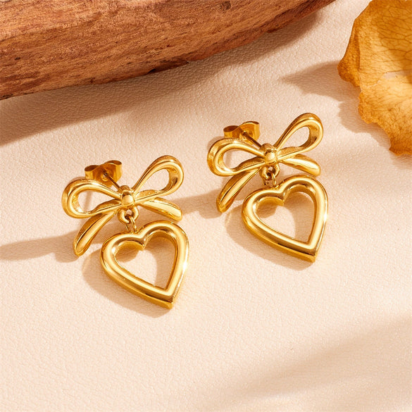 Wholesale Titanium Steel Women's Earrings With Love Water Drops And Bell Patterns And Bow And Hollow Shapes