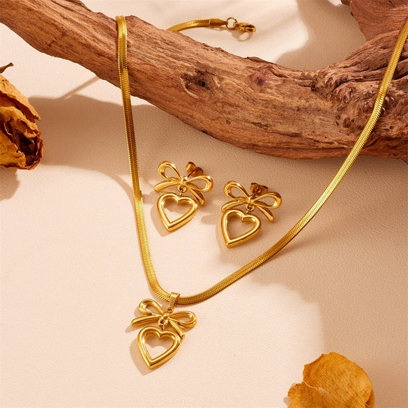 Wholesale Titanium Steel Women's Earrings With Love Water Drops And Bell Patterns And Bow And Hollow Shapes