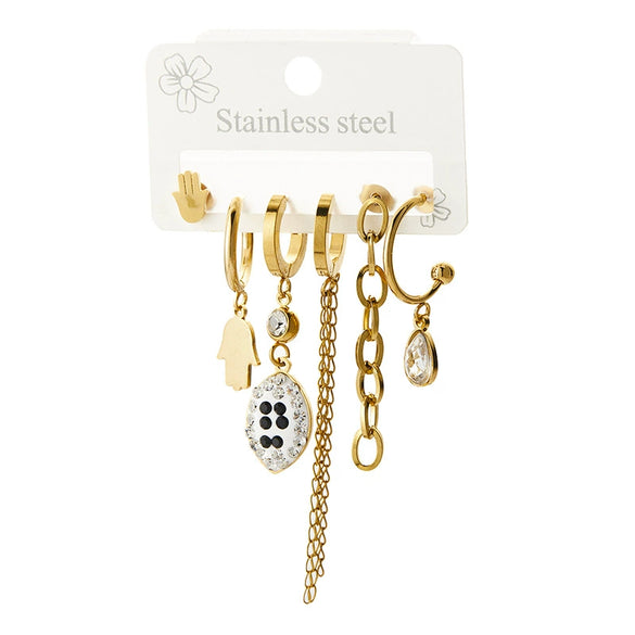 Wholesale Titanium Steel Women's Elegant Geometric Drop Shape Earrings With Demon Eye Palm Design Electroplated