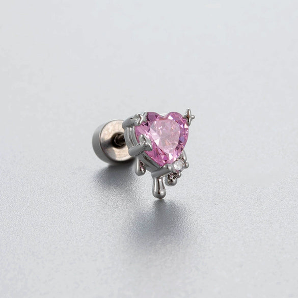 Wholesale Titanium Steel Women's Fairy Style Ear Nail With Pink Zircon And Heart Fivepointed Star Love Bear Shapes