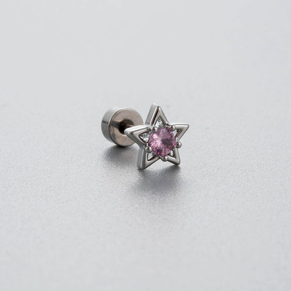 Wholesale Titanium Steel Women's Fairy Style Ear Nail With Pink Zircon And Heart Fivepointed Star Love Bear Shapes