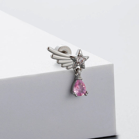 Wholesale Titanium Steel Women's Fairy Style Ear Nail With Pink Zircon And Heart Fivepointed Star Love Bear Shapes