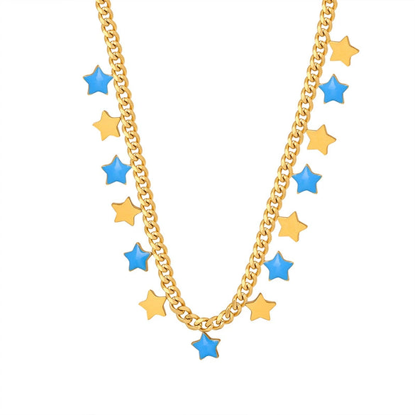 Wholesale 316L Stainless Steel Women's Fashion Personality Fivepointed Star Geometric Electroplated Necklace Jewelry