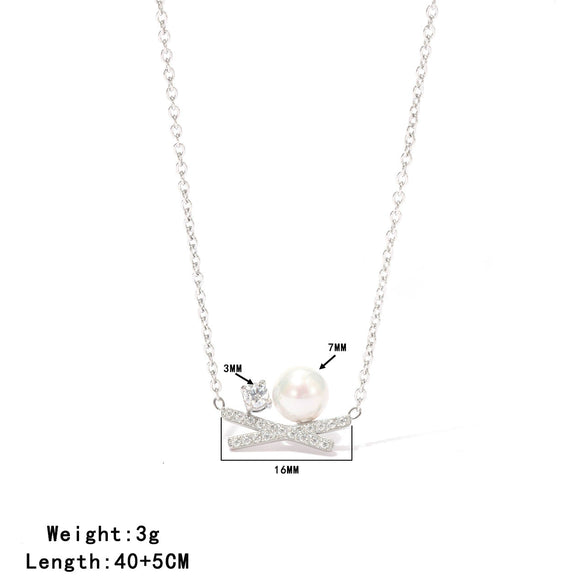 Wholesale Titanium Steel Women's Geometric Bowknot Necklace With Electroplating And O Word Chain